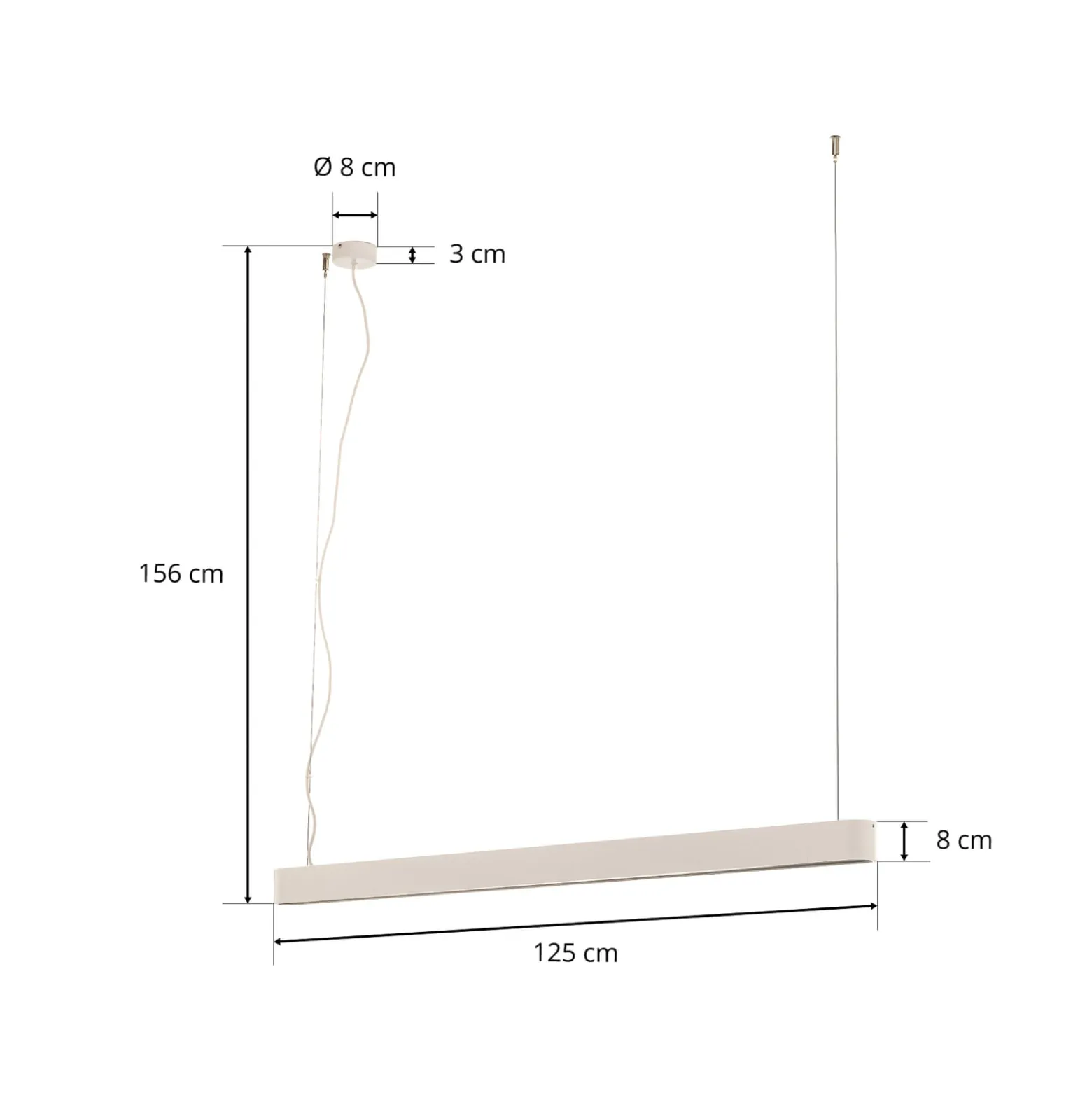 Riippuvalaisin Soft valkoinen 125 cm