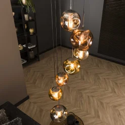Riippuvalaisin Stellar 7-light pyöreä, antiikkihopea, monivärinen lasi
