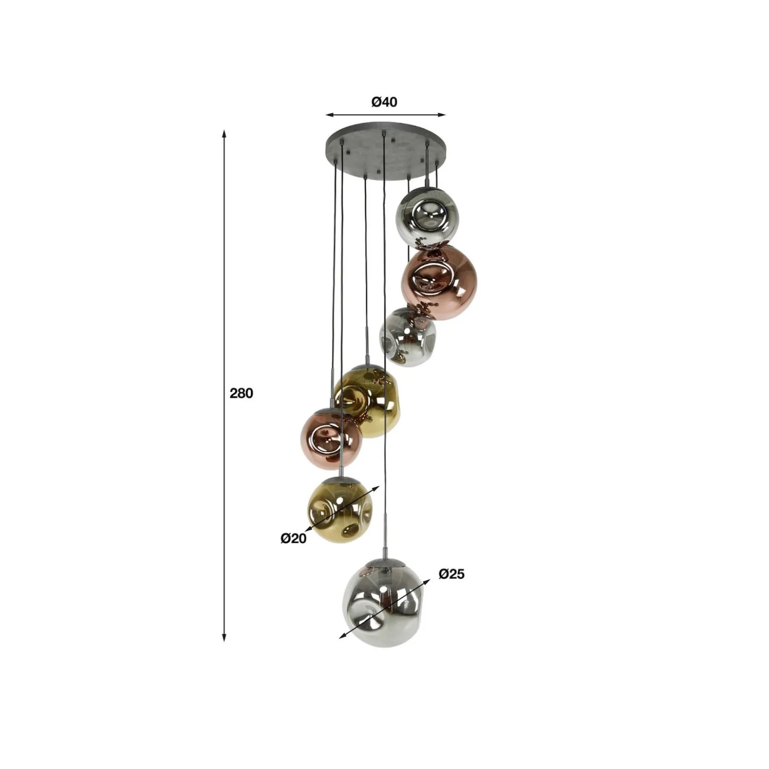 Riippuvalaisin Stellar 7-light pyöreä, antiikkihopea, monivärinen lasi