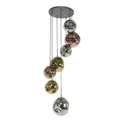 Riippuvalaisin Stellar 7-light pyöreä, antiikkihopea, monivärinen lasi
