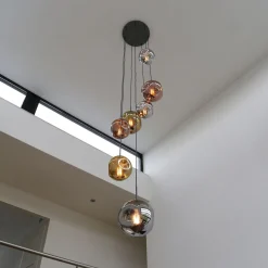 Riippuvalaisin Stellar 7-light pyöreä, antiikkihopea, monivärinen lasi