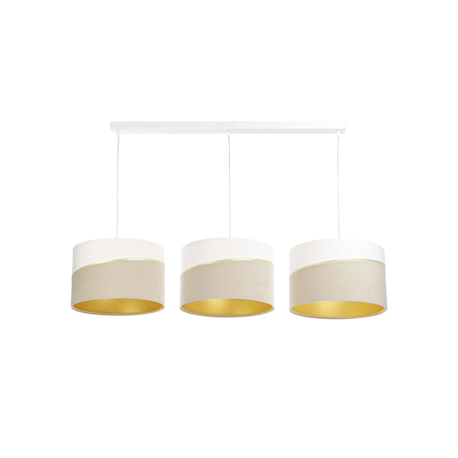 Riippuvalaisin Susan, 3-lamppuinen, valkoinen/beige/kulta