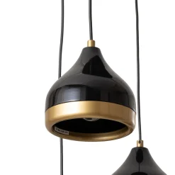 Riippuvalaisin Yildo, 5-lamppuinen, pyöreä, musta/kultainen, Ø43 cm