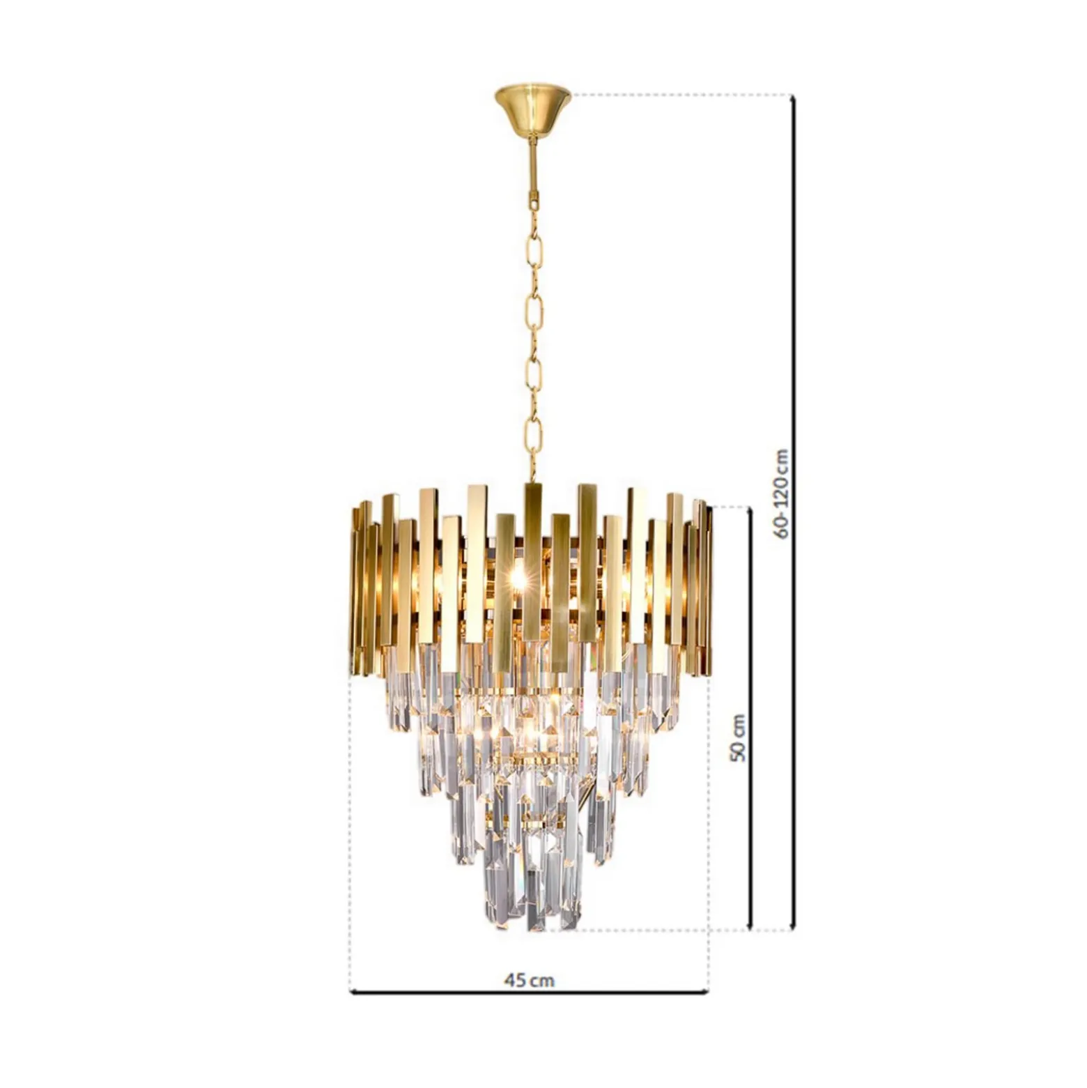 Riippuvalo Aspen metalli, kullattu lasikristallit, korkeus 50 cm