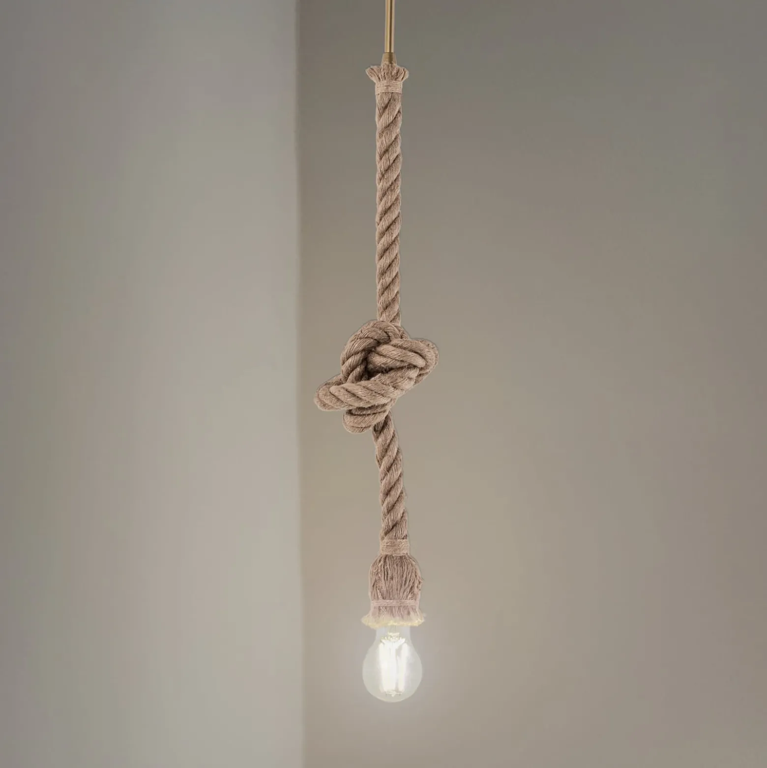 Riippuvalo AYD, beige, köysi, korkeus 70 cm, E27, käsintehty