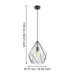 Riippuvalo Carlton, ristikkovarjostin, musta Ø31cm