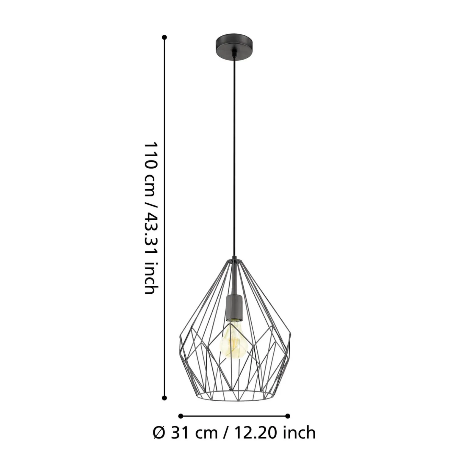 Riippuvalo Carlton, ristikkovarjostin, musta Ø31cm