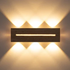 Rojas-LED-seinävalaisin, beige/valkoinen, travertiini, leveys 40 cm