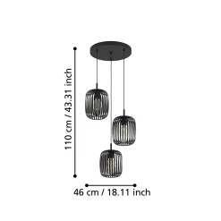 Romazzina-riippuvalaisin, Ø 46 cm, musta, 3-valo, teräs
