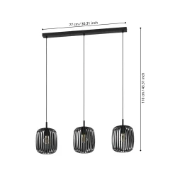 Romazzina-riippuvalaisin, musta, pituus 90 cm, 3-lamppuinen, metalli