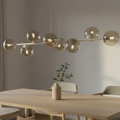 Rossi-riippuvalaisin, beige, pituus 130 cm, 8-lamppuinen, lasi/metalli