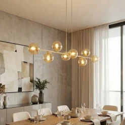 Rossi-riippuvalaisin, beige, pituus 130 cm, 8-lamppuinen, lasi/metalli