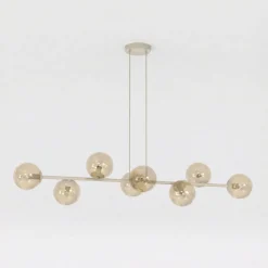 Rossi-riippuvalaisin, beige, pituus 130 cm, 8-lamppuinen, lasi/metalli