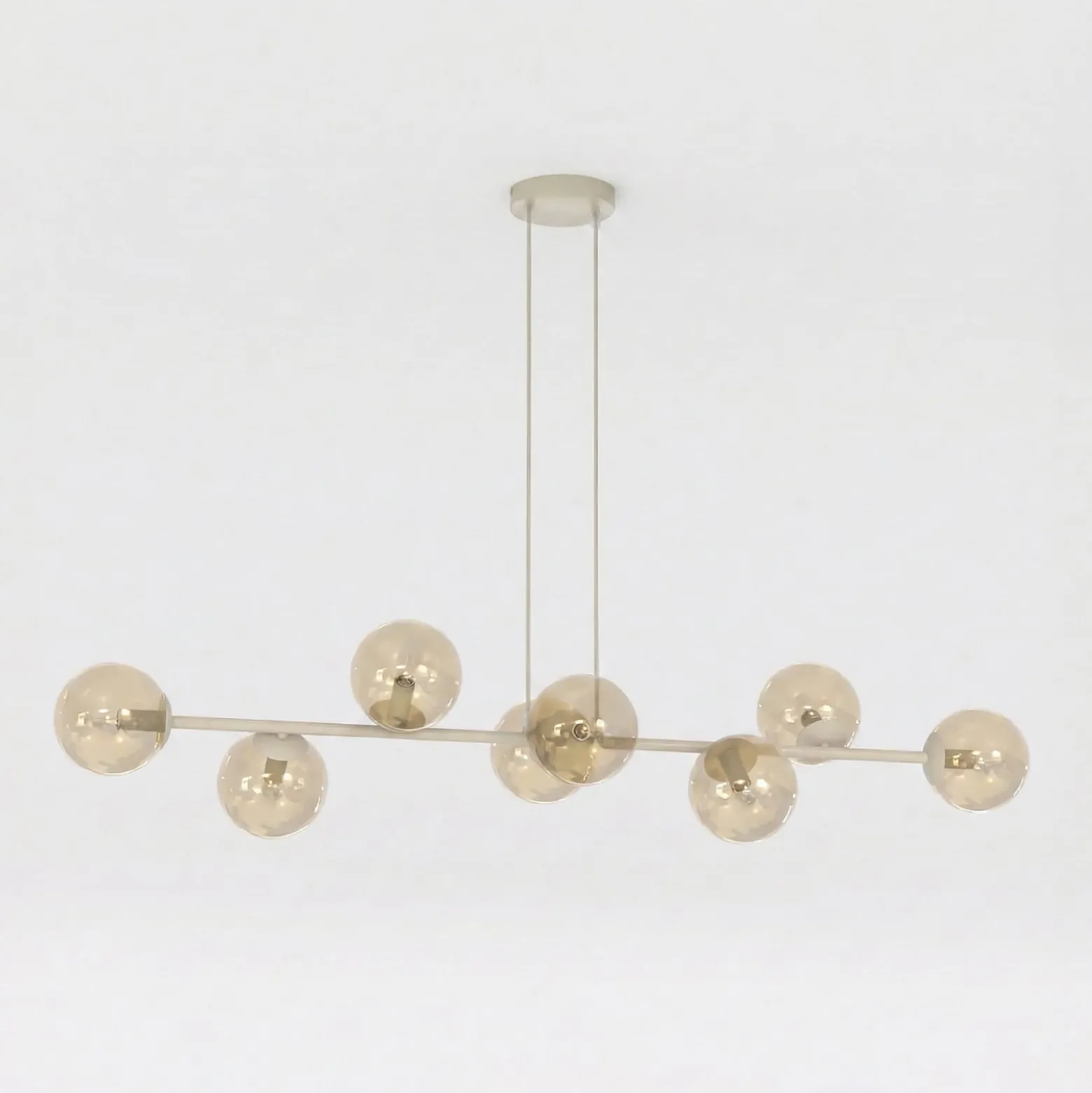 Rossi-riippuvalaisin, beige, pituus 130 cm, 8-lamppuinen, lasi/metalli
