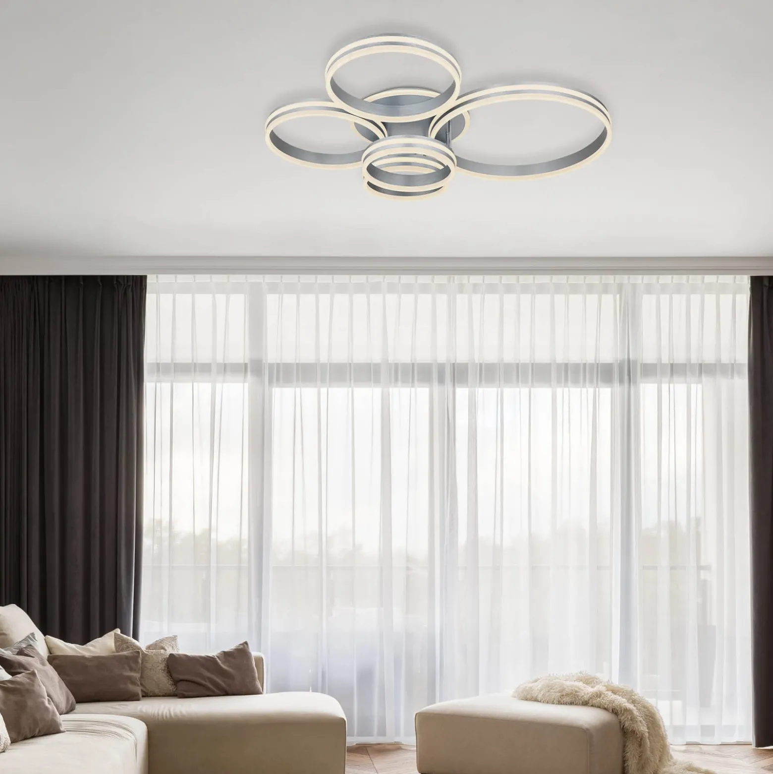 Rubio LED-kattovalaisin, pituus 114 cm, harmaa, CCT, 5 valoa