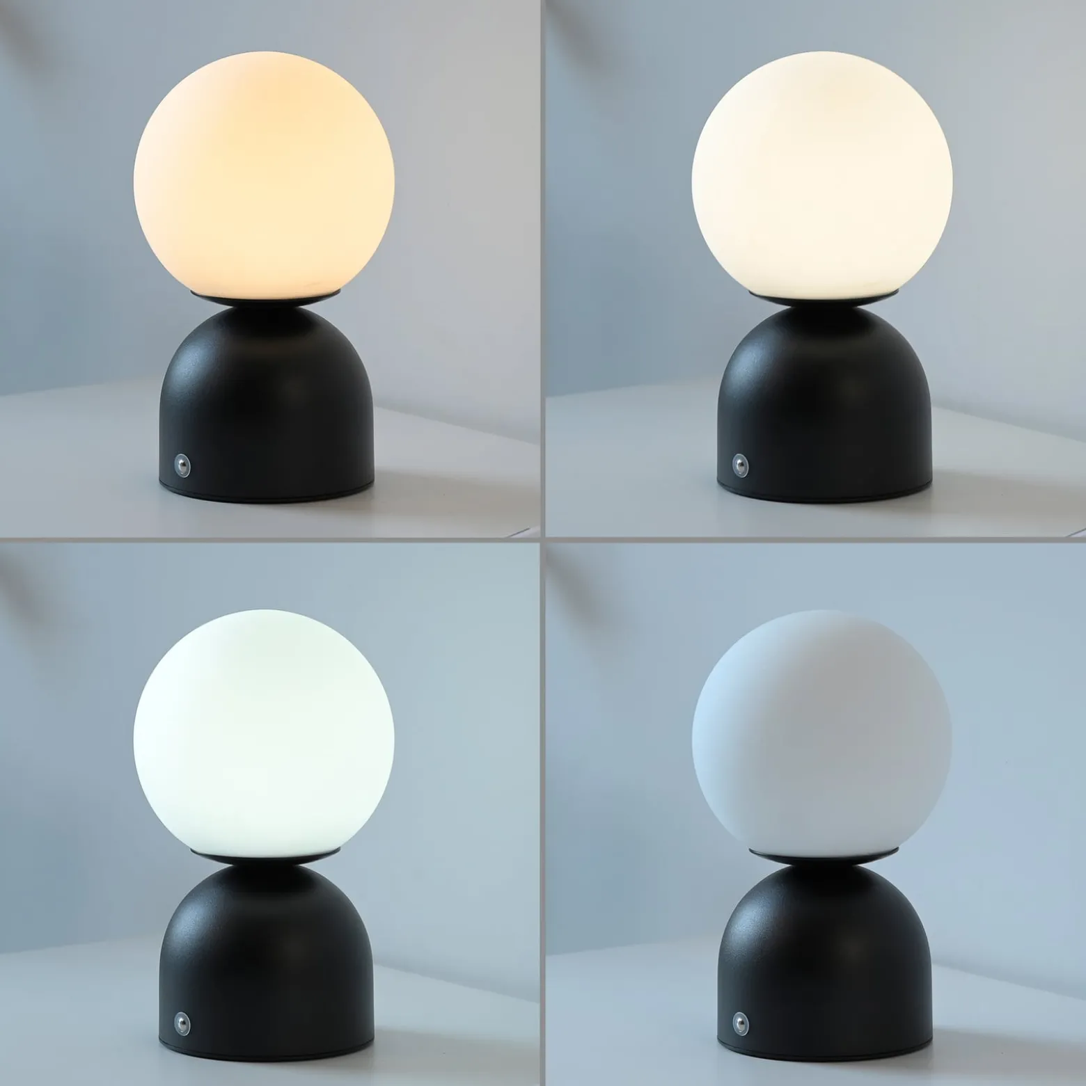 RUDI-LED-akkukäyttöinen pöytälamppu, musta, korkeus 20 cm, CCT, kosketusohjaus