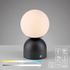 RUDI-LED-akkukäyttöinen pöytälamppu, musta, korkeus 20 cm, CCT, kosketusohjaus