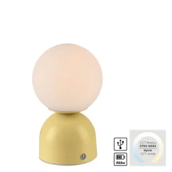 RUDI-LED-akkukäyttöinen pöytävalaisin, keltainen, korkeus 20 cm, CCT,