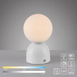 RUDI-LED-akkukäyttöinen pöytävalaisin, valkoinen, korkeus 20 cm, CCT,