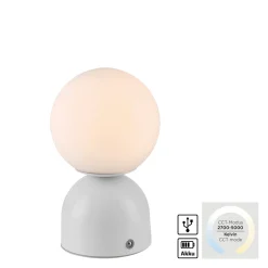 RUDI-LED-akkukäyttöinen pöytävalaisin, valkoinen, korkeus 20 cm, CCT,
