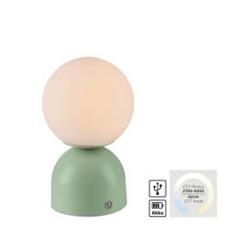 RUDI-LED-akkukäyttöinen pöytävalaisin, vihreä, korkeus 20 cm, CCT,