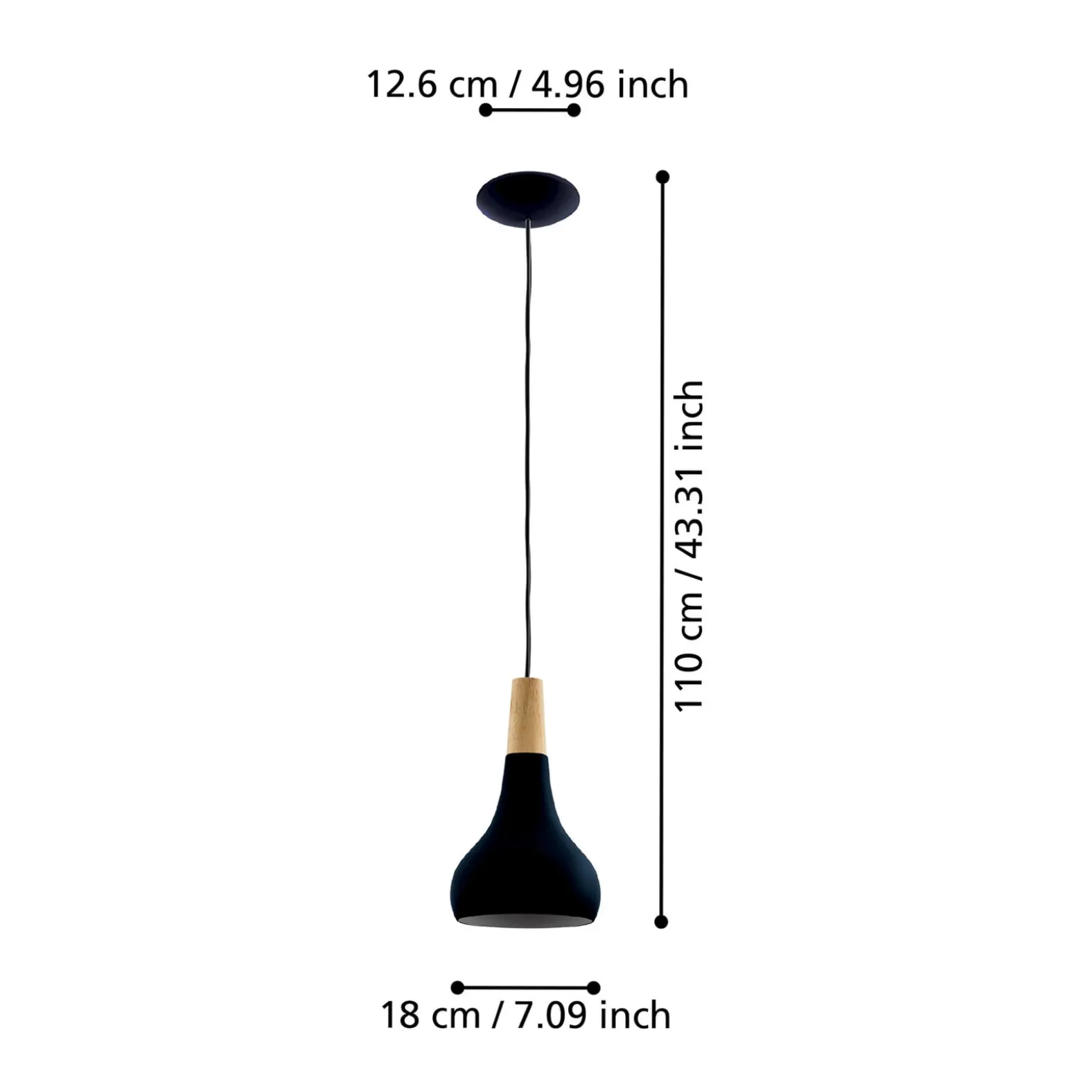 Sabinar-riippuvalaisin, 1-valo, musta, Ø 18 cm