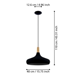 Sabinar-riippuvalaisin, 1-valo, musta, Ø 40 cm