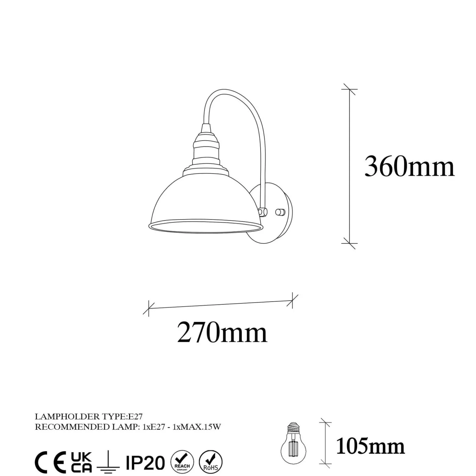Saglam seinävalaisin, musta/kulta, korkeus 36 cm, metalli