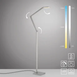 SAMSKY-LED-lattiavalo, teräs, korkeus 161 cm, metallinen kosketusdimmeri