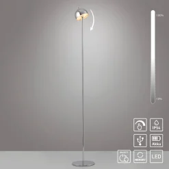 Schöner Wohnen LED-akkukäyttöinen lattiavalaisin Bellis kromi, IP54 3 000 K
