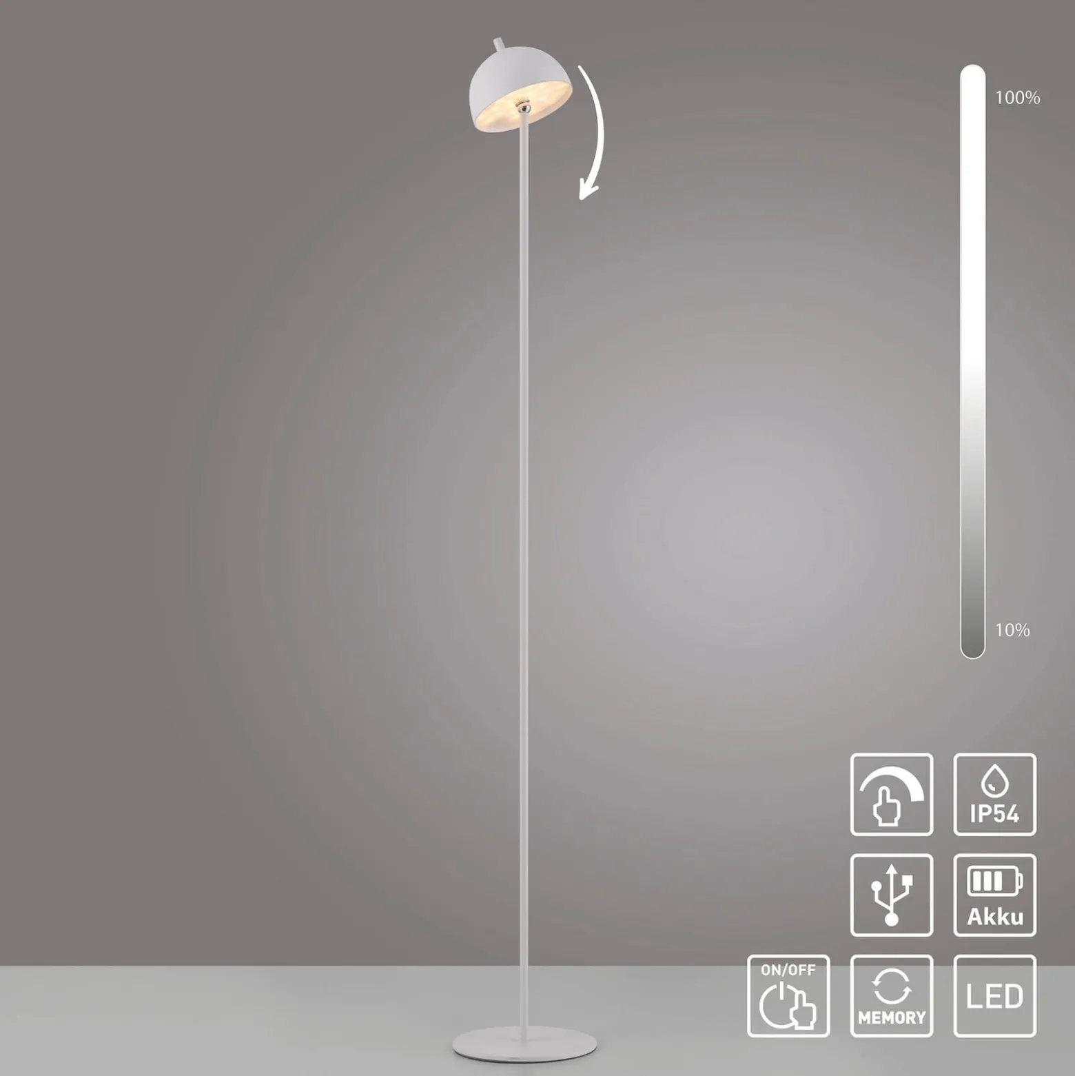 Schöner Wohnen LED-akkukäyttöinen lattiavalo Bellis, valkoinen, IP54