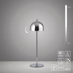 Schöner Wohnen LED-akkupöytälamppu Bellies, kromi, IP54