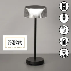 Schöner Wohnen LED-akku-pöytävalaisin Torre, IP44, himmennin