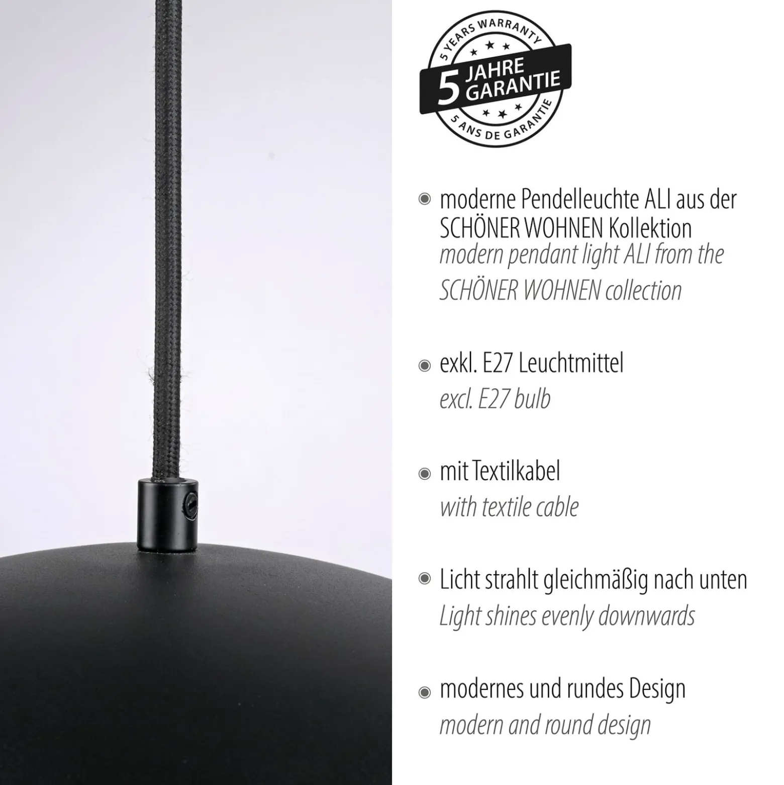 Schöner Wohnen riippuvalaisin Ali musta, rauta, Ø 38 cm, E27