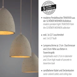Schöner Wohnen Traventa-riippuvalo, 3-lamppuinen, beige, E27