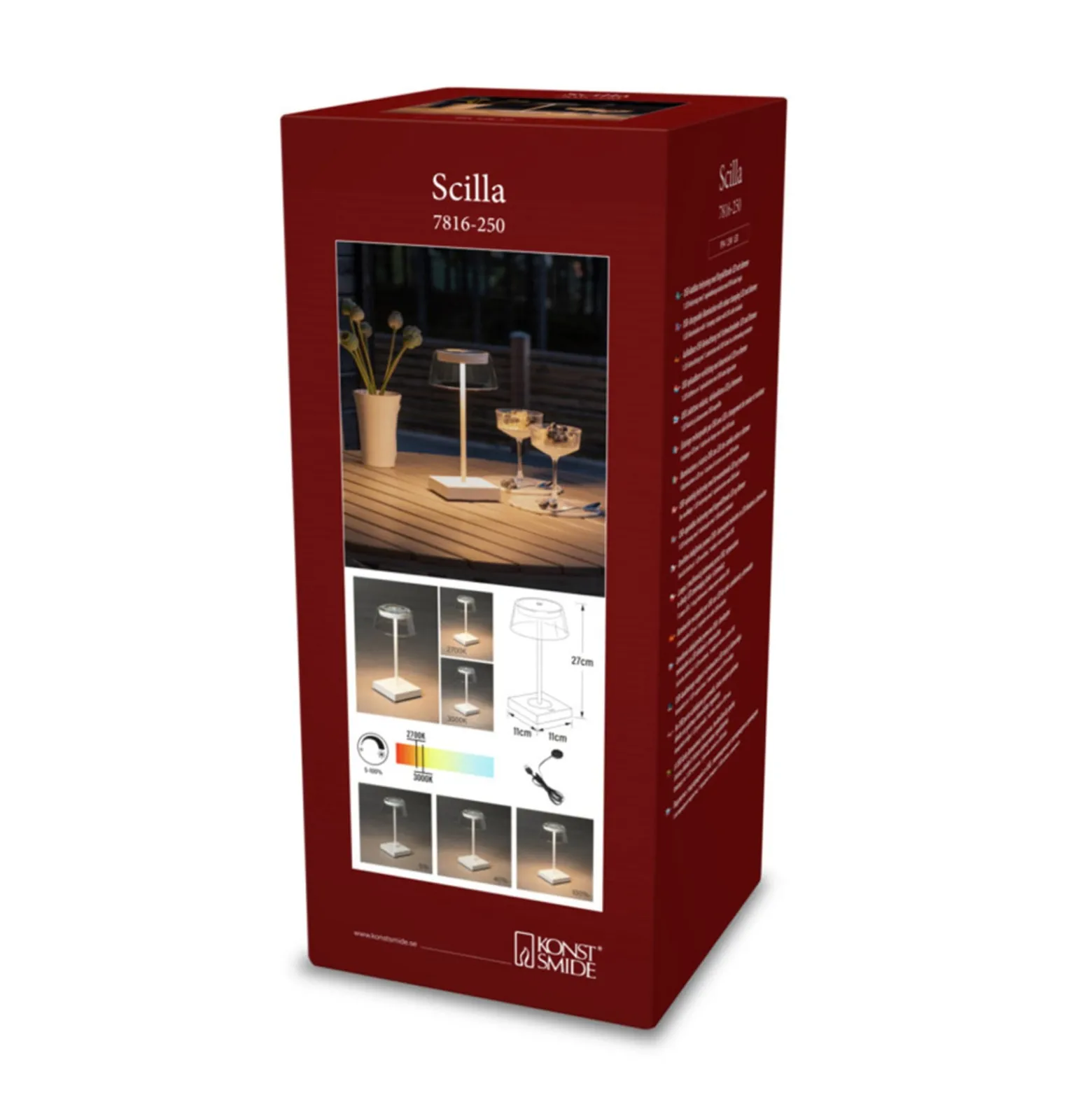 Scilla-LED-pöytälamppu, USB, valkoinen