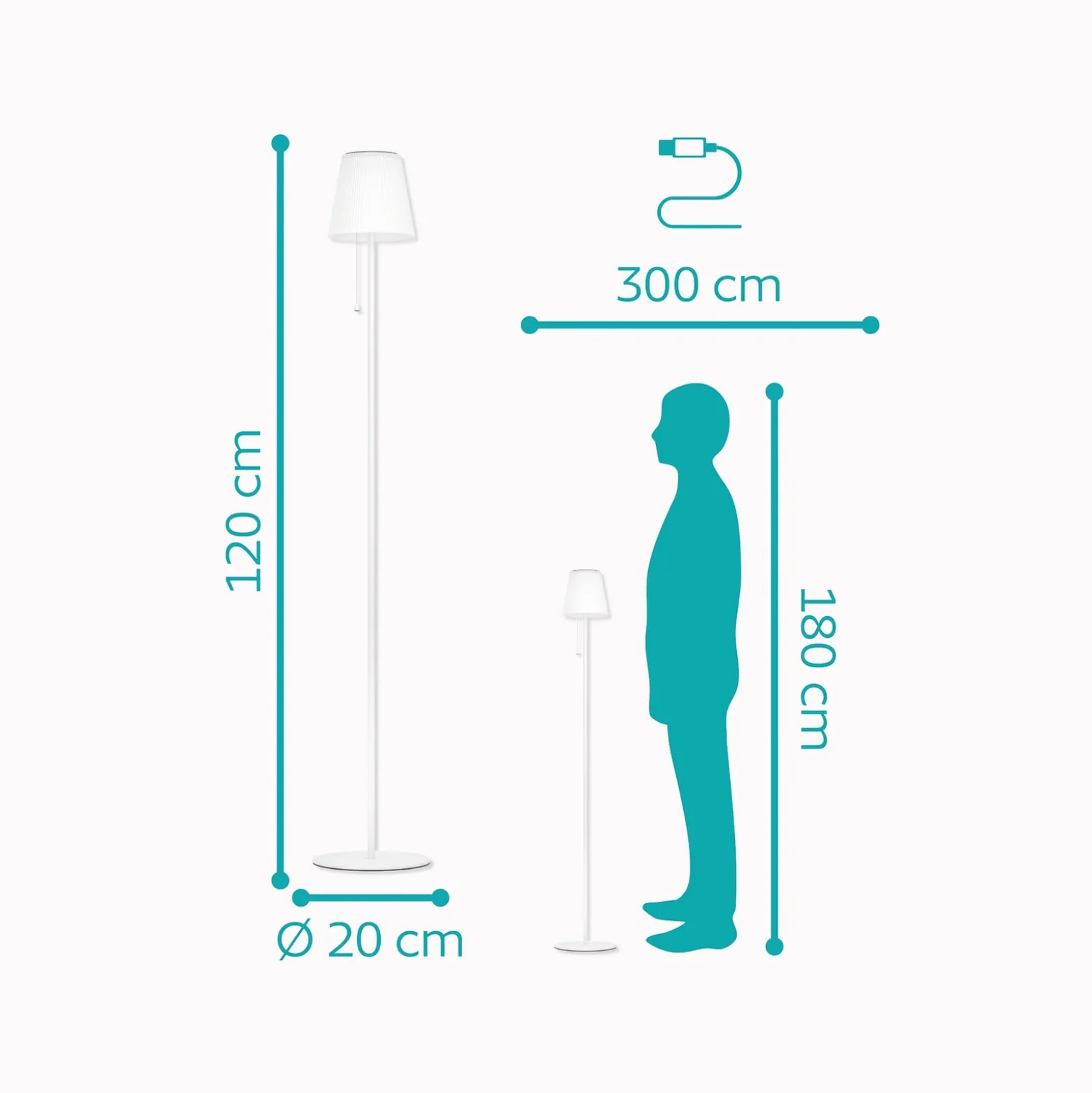 Scordiano-L aurinko-LED-terassivalaisin, valkoinen, korkeus 120 cm