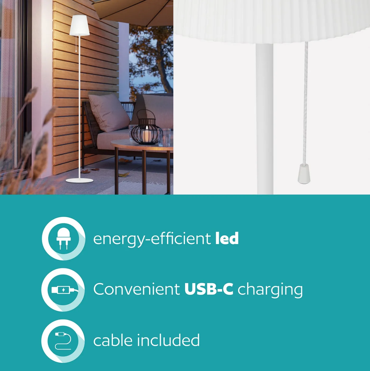 Scordiano-L aurinko-LED-terassivalaisin, valkoinen, korkeus 120 cm