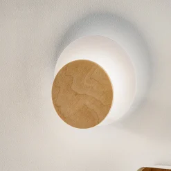 Seinälamppu Circle valkoinen, koristeellinen levy vaalea puu