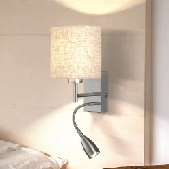Seinälamppu Dreamer LED-lukuvalo nikkeli/hiekanvärinen pellava