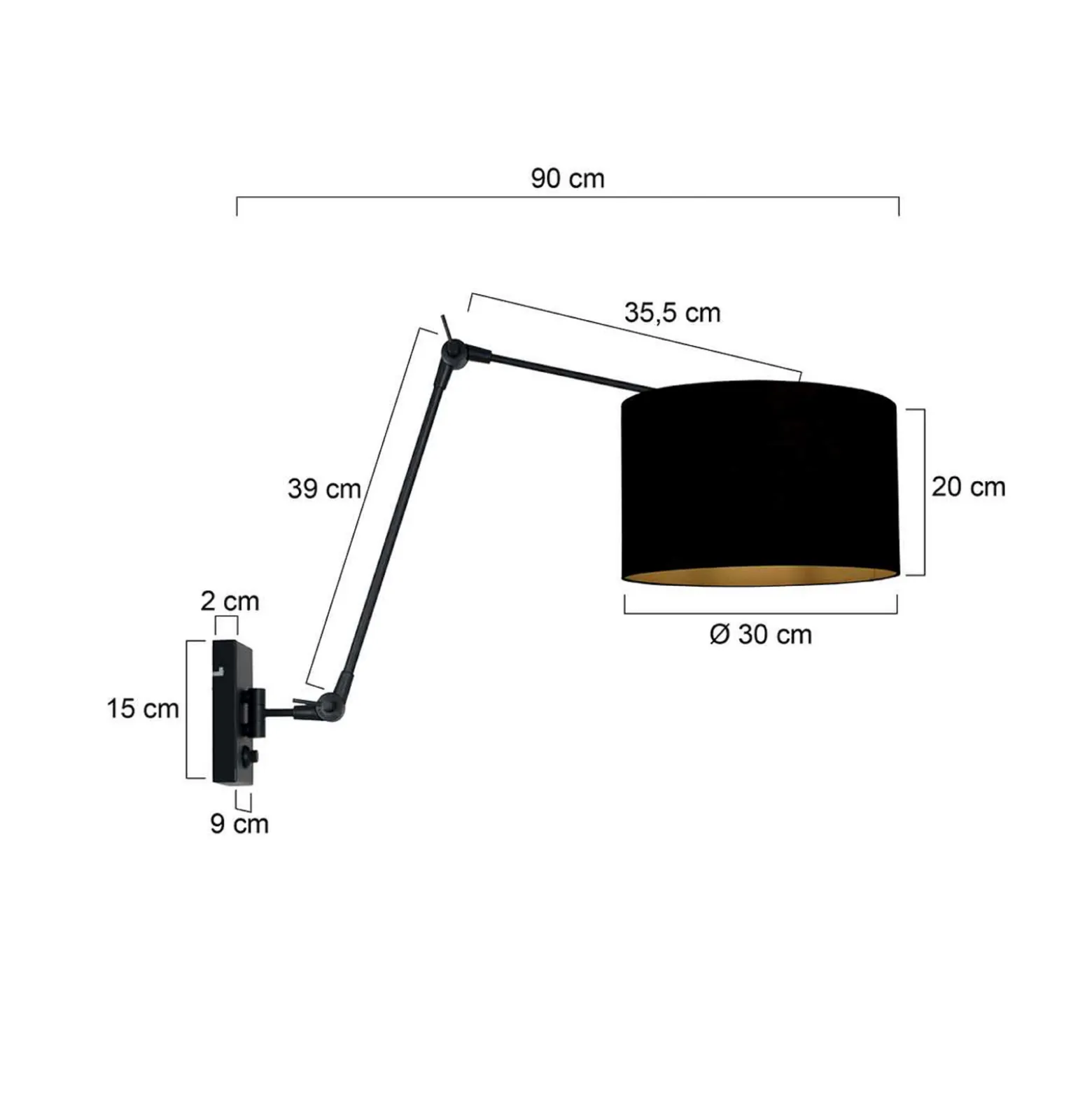 Seinälamppu Prestige Chic musta/musta-kulta ulkonema 90 cm