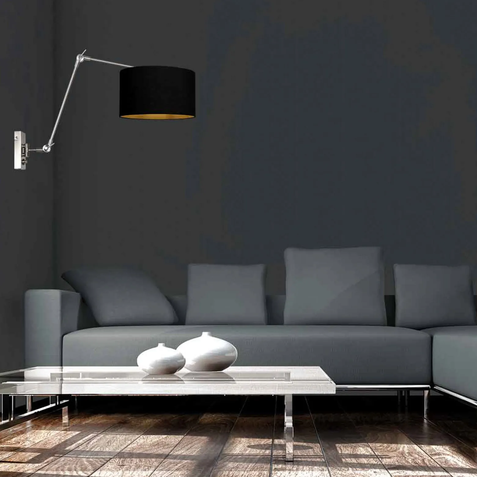 Seinälamppu Prestige Chic teräs/musta-kulta, ulkonema 90 cm