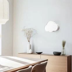 Seinävalaisin Cloud, beige, 43 cm leveä, tekstiili, pilvi, E27