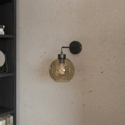 Seinävalaisin Cubus, musta/meripihka, lasi, Ø 18 cm, E27