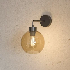 Seinävalaisin Cubus, musta/meripihka, lasi, Ø 18 cm, E27