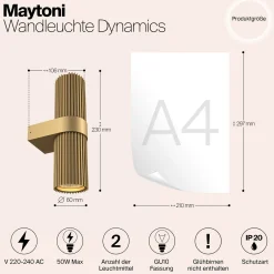 Seinävalaisin DYNAMICS, kullanvärinen, korkeus 23 cm, metalli ylös/alas