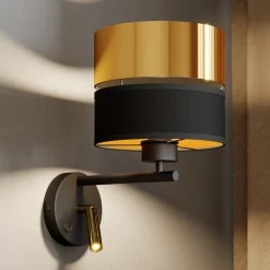 Seinävalaisin Hilton musta/kulta LED-lukuvalolla