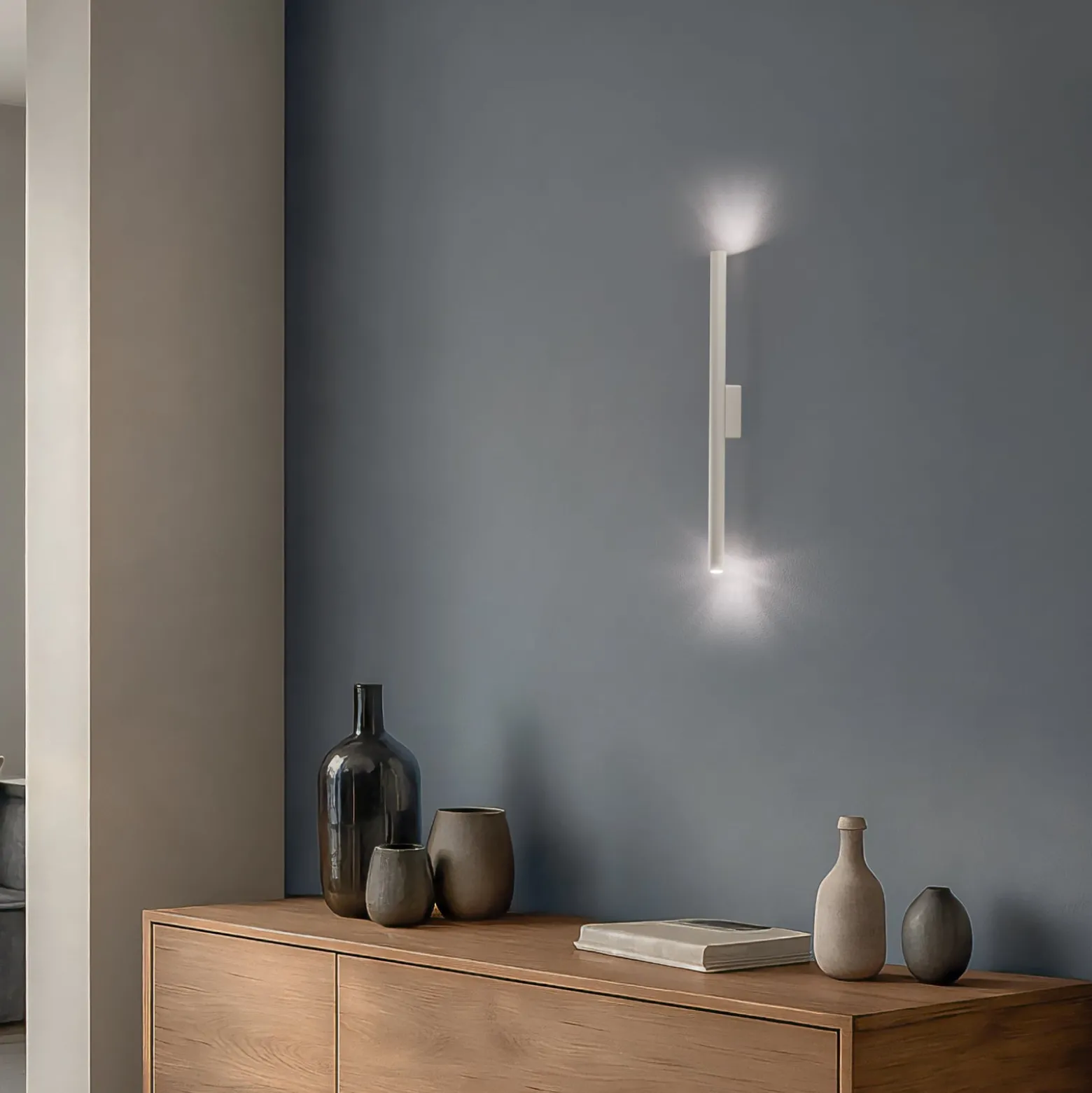Seinävalaisin Pastelo, beige, korkeus 20 cm, teräs, 2-valo.