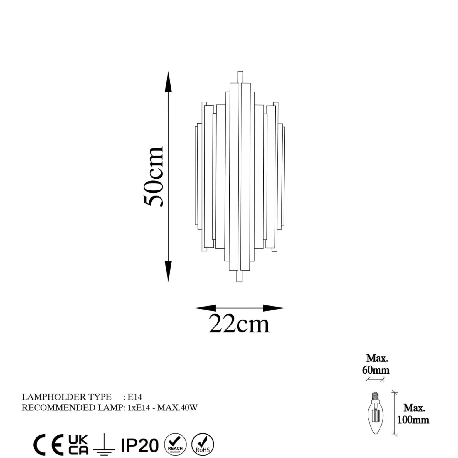 Seinävalaisin Reis 13341, kultainen, metalli, korkeus 50 cm