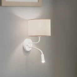 Seinävalaisin Roller, puuvilla luonnonvalkoinen, valkoinen, lukuvalolla